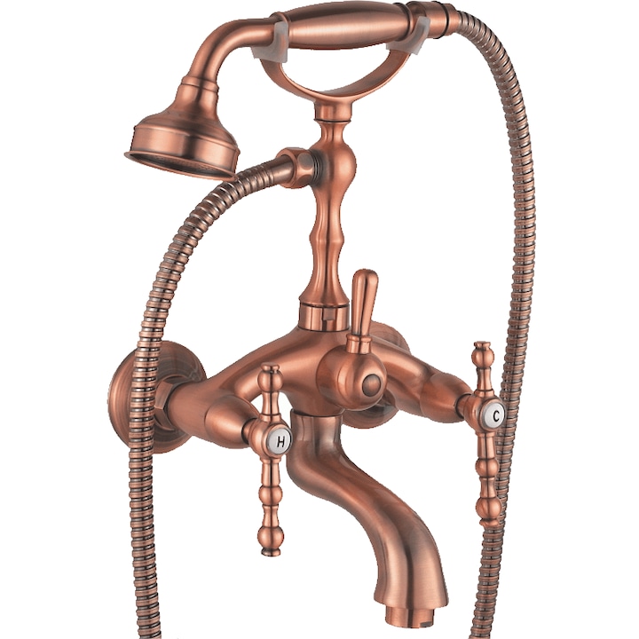 Смесител Inter Ceramic Сайлор ICF 6008853C, За вана/душ, С шлаух и ръчен душ, Стенен, Цвят бронз