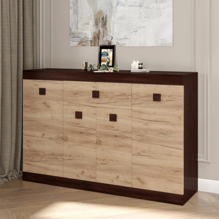 Скрин Еверест Соната 7. Тъмно венге, Дъб крафт златен, 140х94х38 см