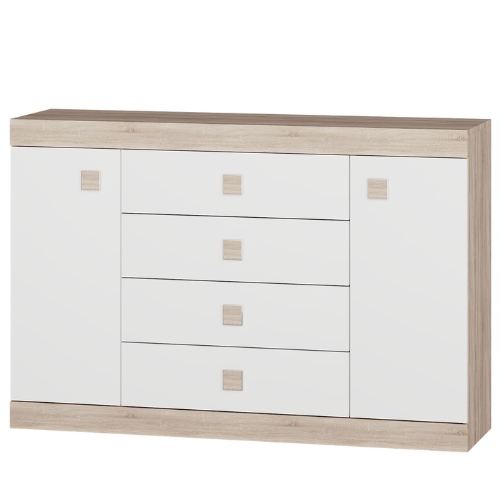 Comoda Sonata 8, Everest, 140 x 94 x 38 cm, Stejar Sonoma/Alb