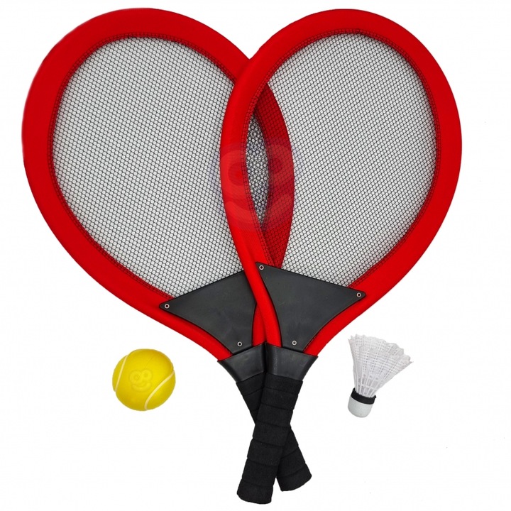 Set rachete mari pentru tenis si badminton, Woopie, Plastic, Rosu