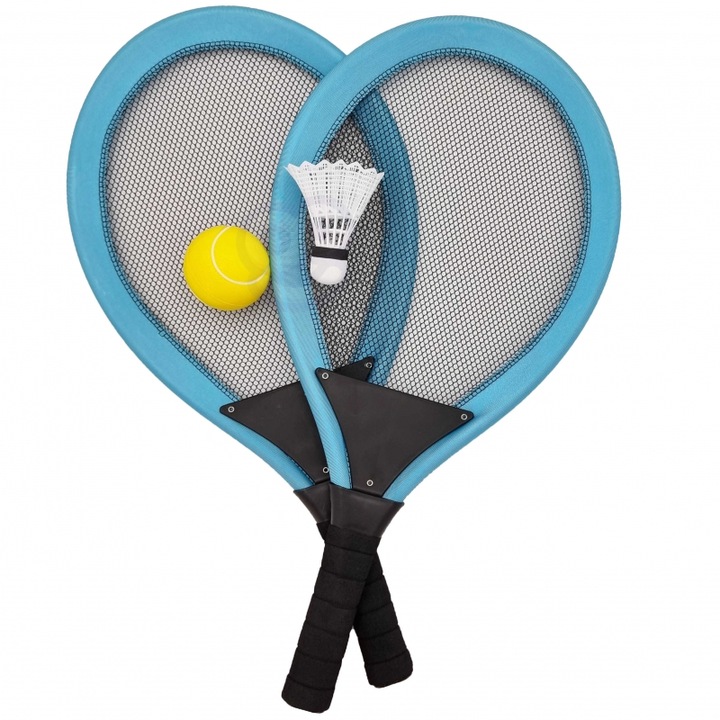 Set rachete mari pentru tenis si badminton, Woopie, Plastic, Albastru