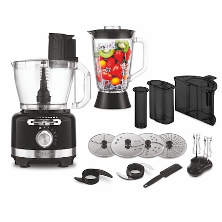 Robot de bucatarie Zelmer ZFP9000B, 2000 W, 3 L, Selector viteza, Discuri inox, 6 moduri automate, Negru