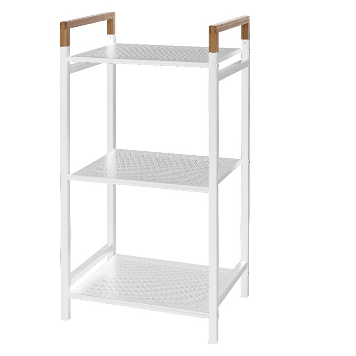 Raft metalic, Feridras Haiti, 3 rafturi, 40x78x30cm, metal si bambus, alb