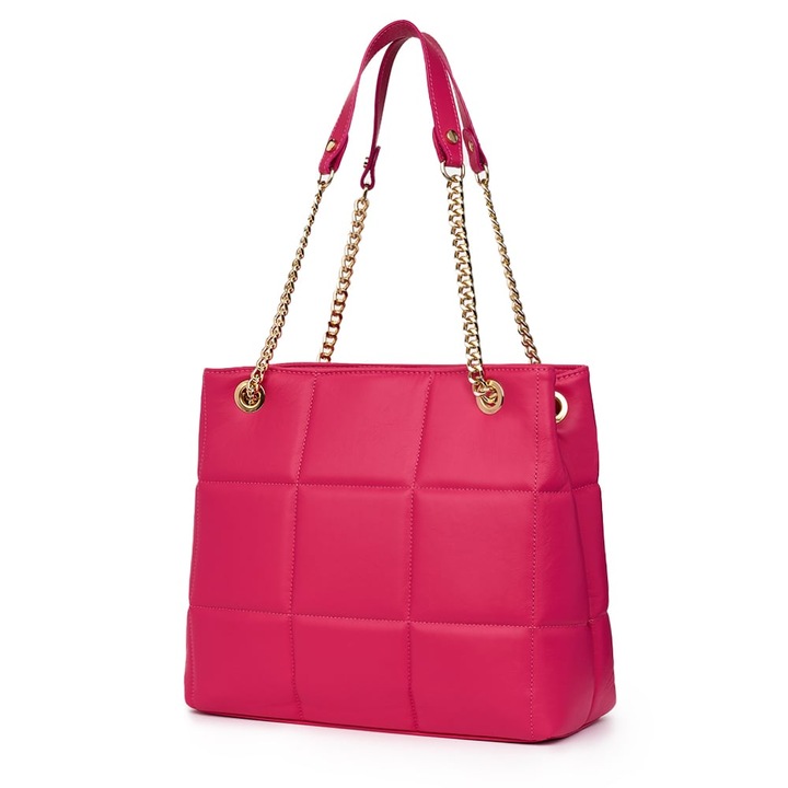 Капитонирана кожена чанта в цвят Azalea fuchsia