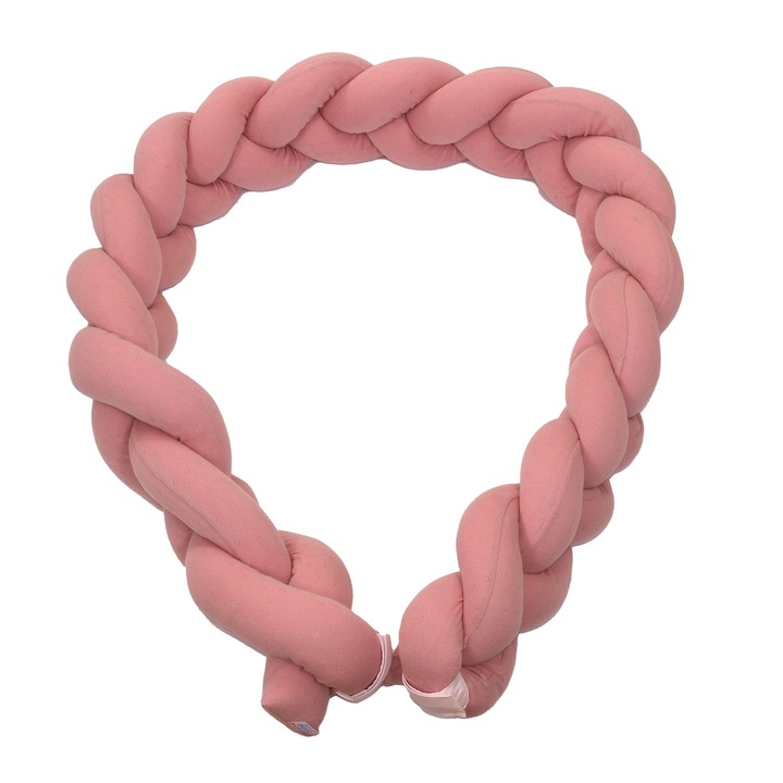 Aparatoare laterala pat Bumper impletit cu inchidere velcro, Bumbac Tricot Roz