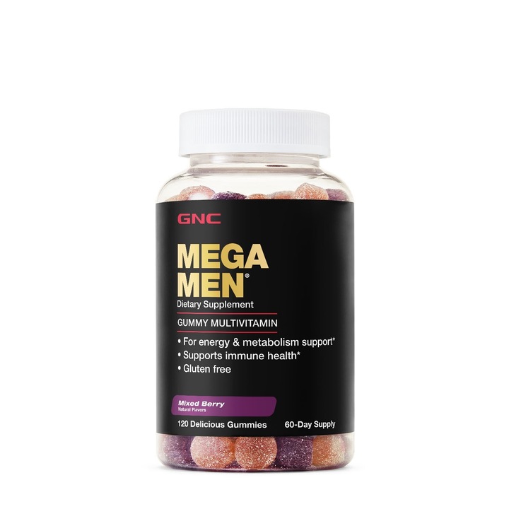 Multivitamine Jeleuri pentru Barbati cu Aroma Naturala de Fructe de Padure, GNC Mega Men, 120 Jeleuri