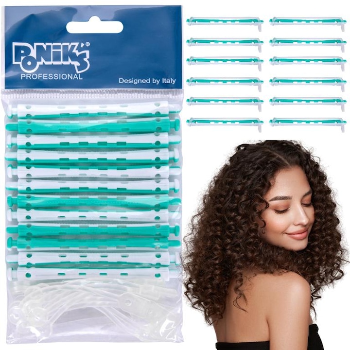 Bigudiuri pentru permanent, Ponik's, 6 mm, 12 Bucati, Plastic, Alb, Verde