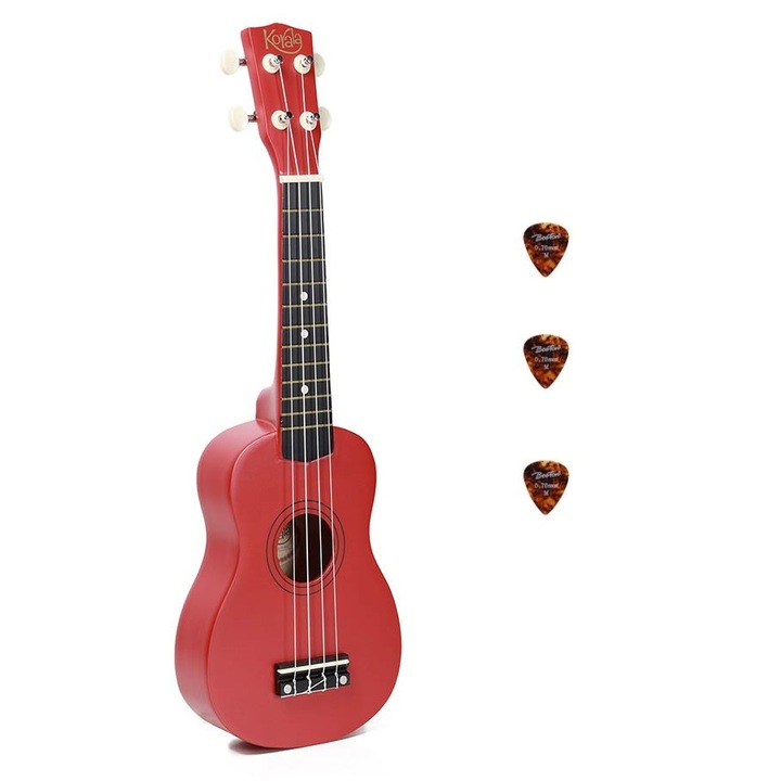 Set ukulele sopran Korala UKS15RD, 3 pene, rosu mat, fara husa
