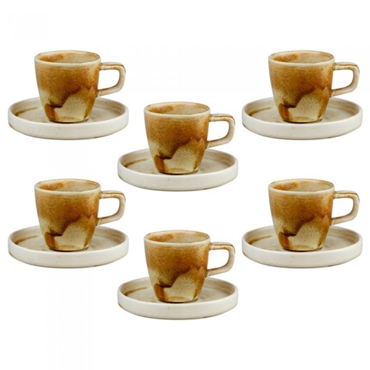 Set pentru cafea 12 piese portelan CULINARO SAHARA, cesti cu farfurioare 90ml