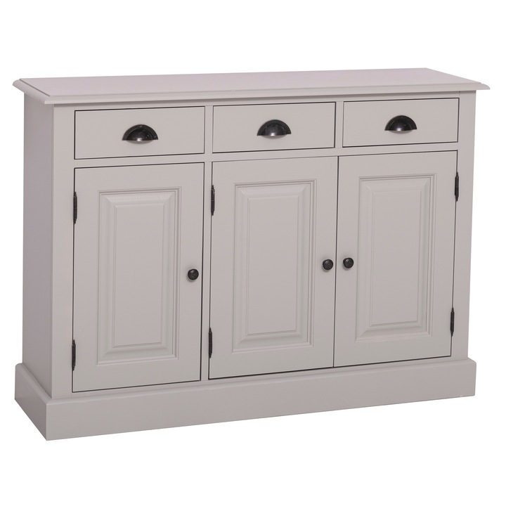 Dulap cu 3 usi si 3 sertare, culoare gri, vopsit, 100% lemn masiv, 120x85x35 cm