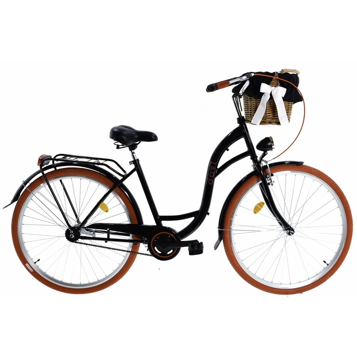 Bicicleta dama cu cos rachita Davi® Lila, Roti din aluminiu marimea 28", Lumini cu leduri, De oras, 1 viteze, 160-185 cm inaltime, Negru/Rosu