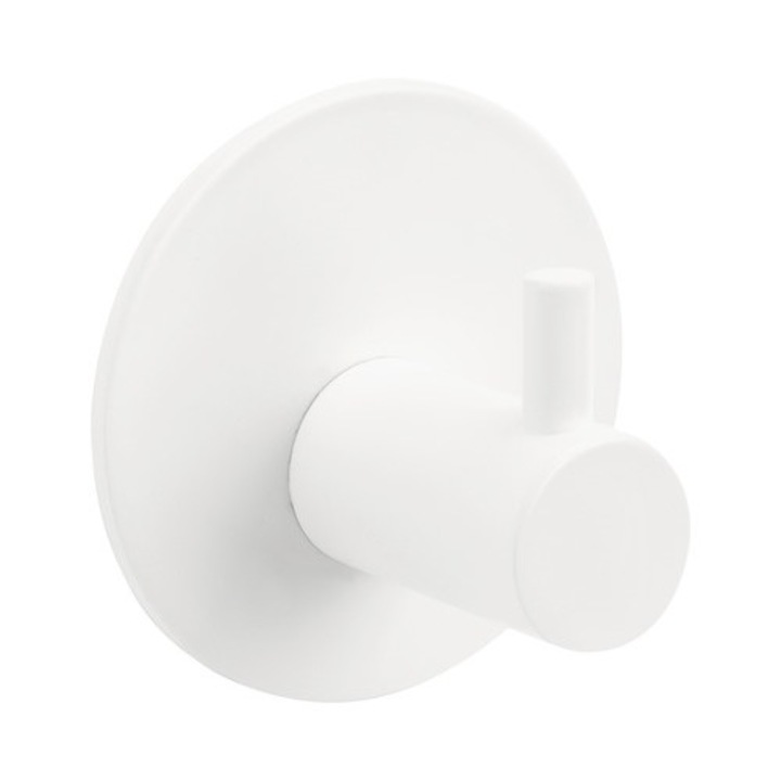 Cuier de baie cu 1 agatatoare, montaj prin lipire, alb mat