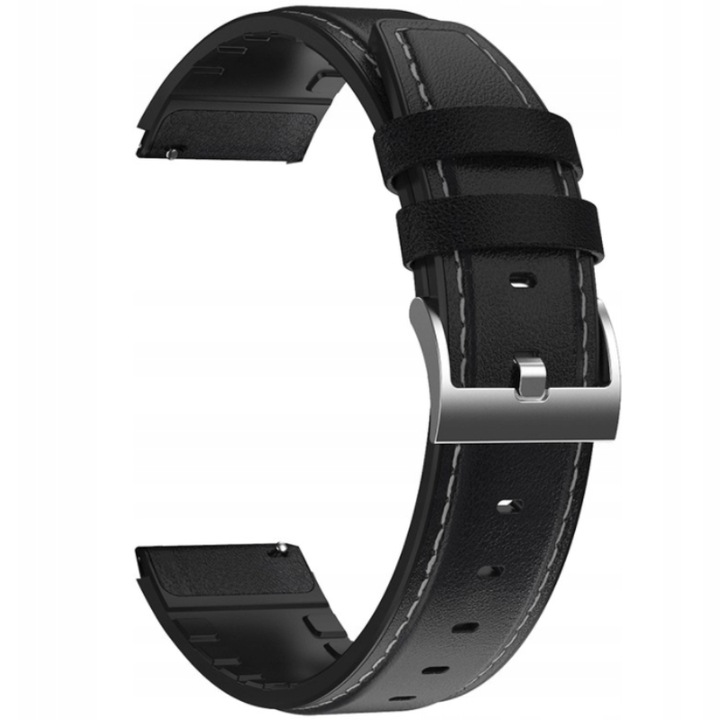 Curea de Schimb pentru smartwatch Huawei Watch GT2/ GTR PRO/GT2E/GT3/ Amazfit GTR 2 47 PACE STRATOS 2 2S 3, Samsung Galaxy Watch/Samsung Gear S3 si toate ceasurile cu latime curea 22 mm, Piele ecologica, Negru