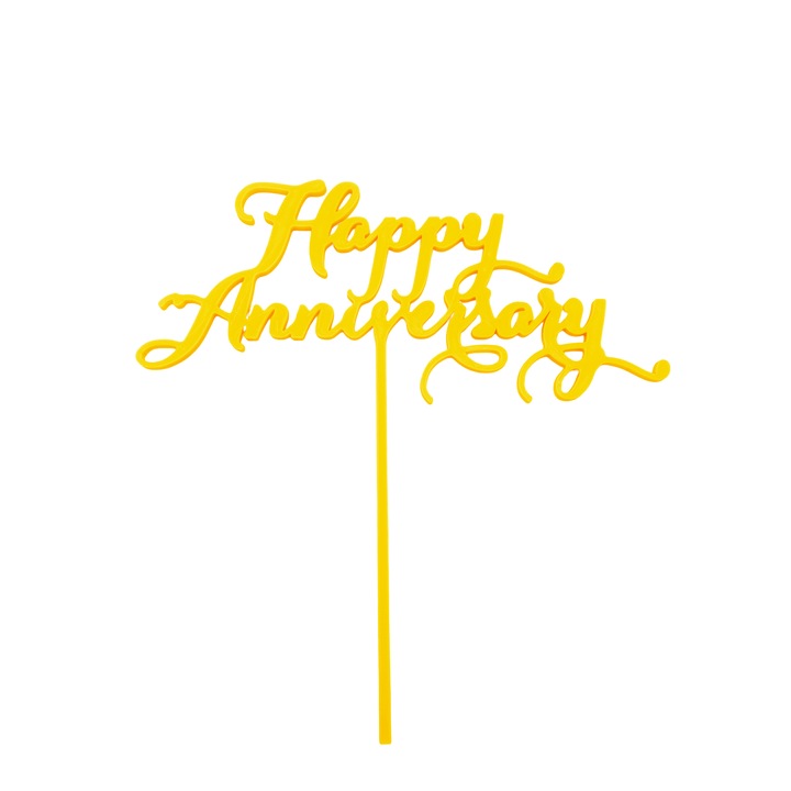 Tortafedő díszítés "HAPPY ANNIVERSARY", sárga 22 x 21,5 cm