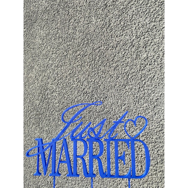 Decoratiune topper tort "JUST MARRIED", albastru 15 x 16 cm