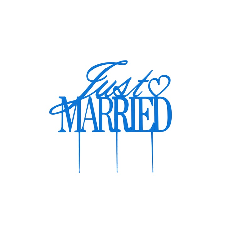 Tortafedő díszítés "JUST MARRIED", kék 15 x 16 cm