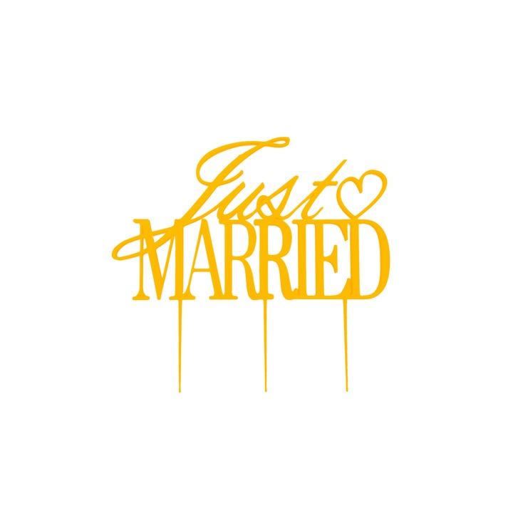 "JUST MARRIED" tortalap díszítés, sárga 15 x 16 cm