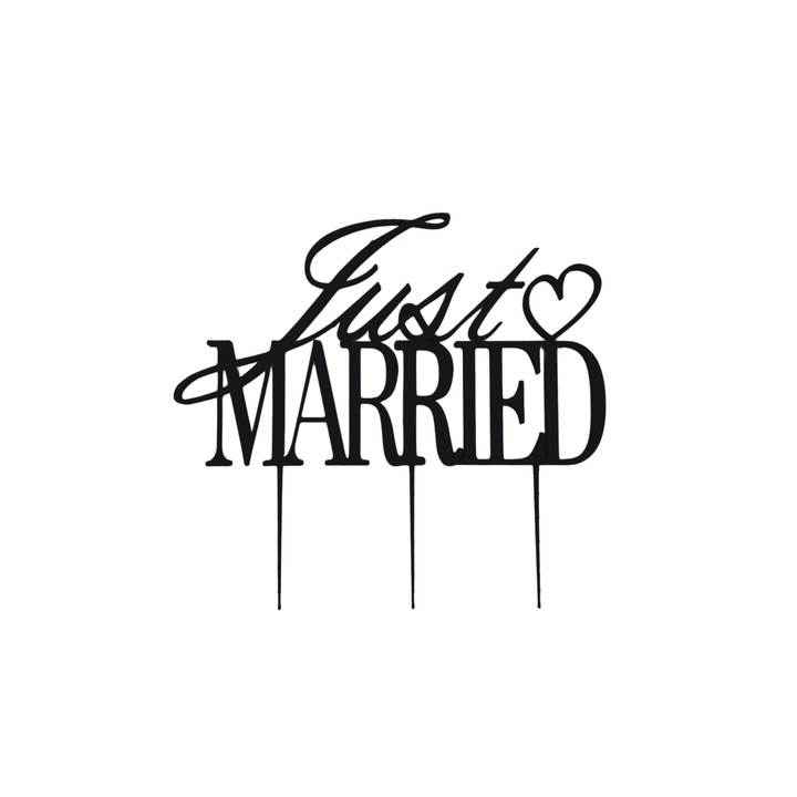 "JUST MARRIED" tortalap díszítés, fekete 15 x 16 cm