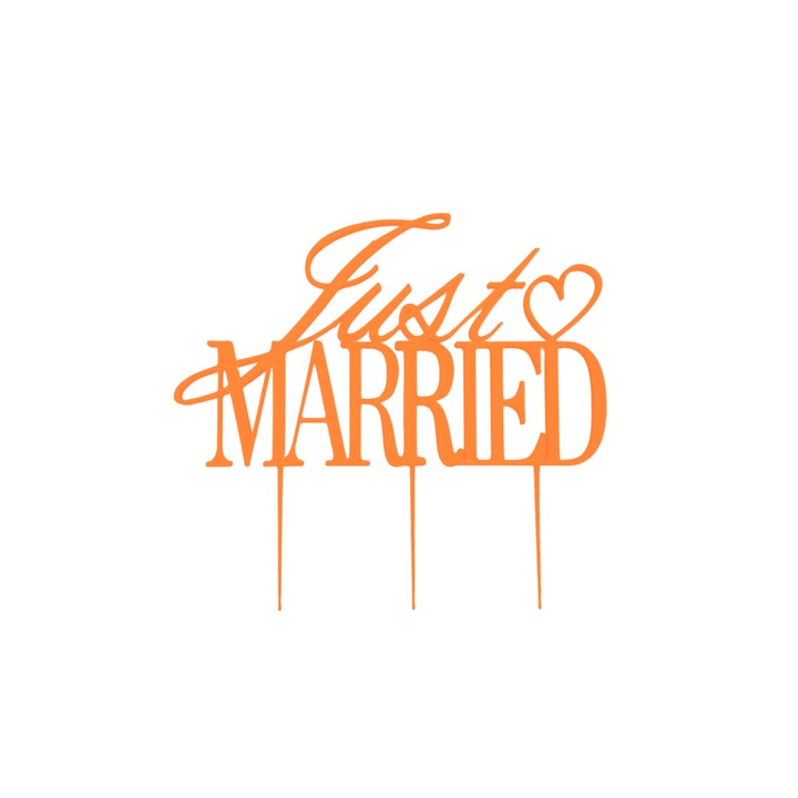 "JUST MARRIED" tortalap díszítés, narancssárga 15 x 16 cm
