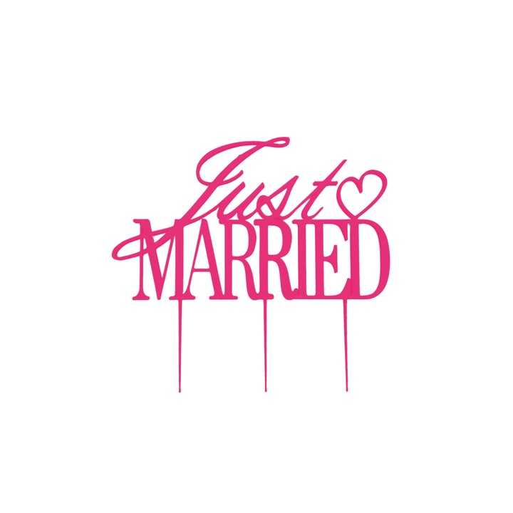 "JUST MARRIED" torta tetejének díszítése, málna rózsaszín 15 x 16 cm