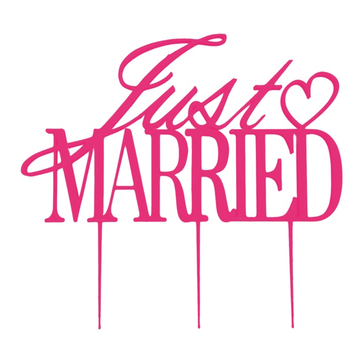 Decoratiune topper tort "JUST MARRIED", roz zmeuriu 15 x 16 cm
