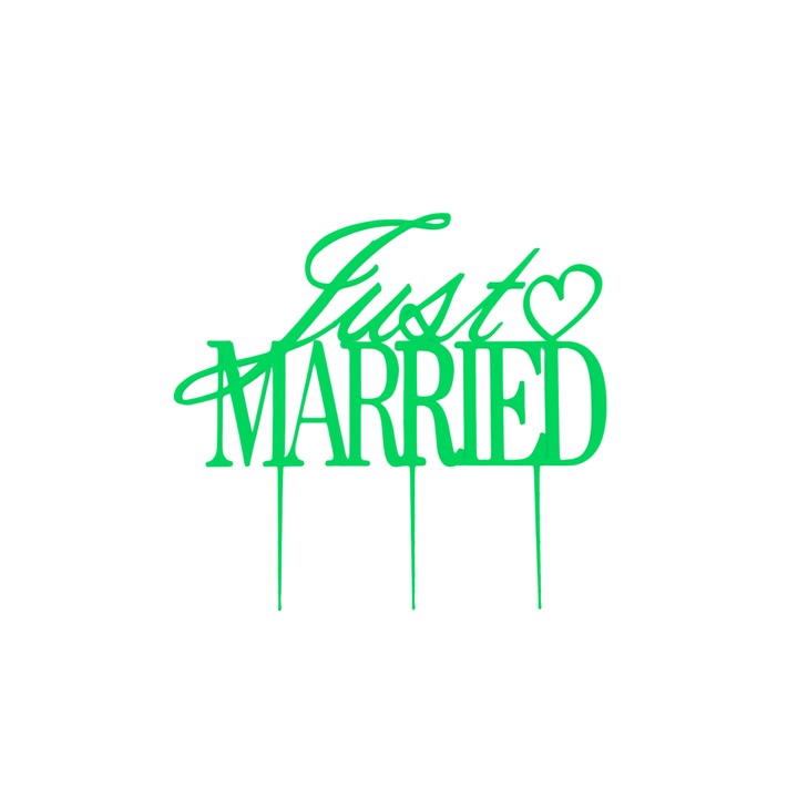"JUST MARRIED" tortalap díszítés, zöld 15 x 16 cm