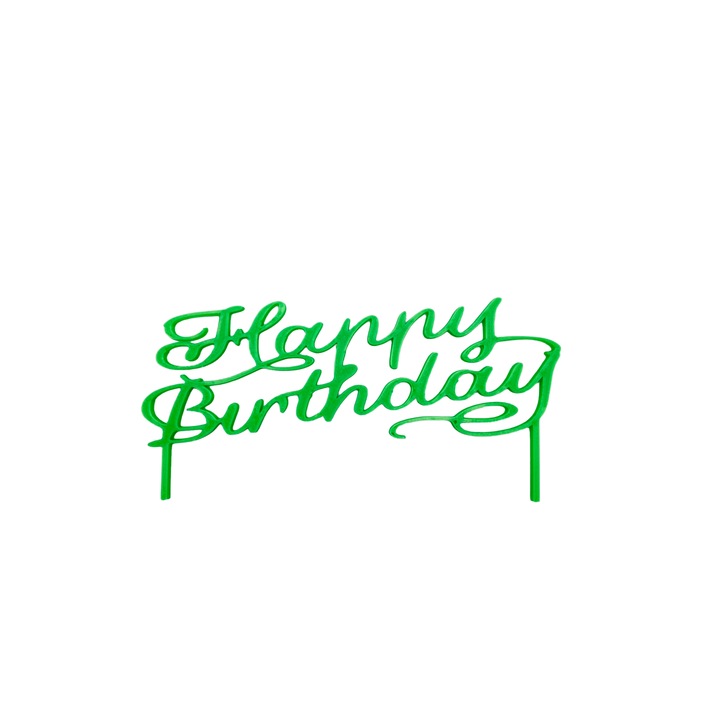 Декорация за торта "HAPPY BIRTHDAY", зелена 6,5 x 13 см