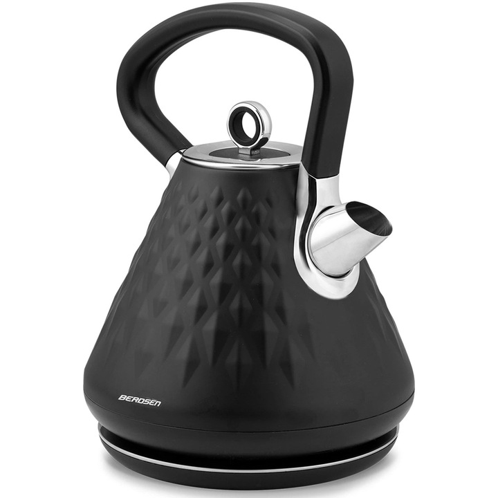 Fierbator cu baza rotativa la 360 grade, Berdsen comutator luminat, cu indicator nivel apa, cu filtru anticalcar, capac detasabil, 29 cm x 23 cm, negru