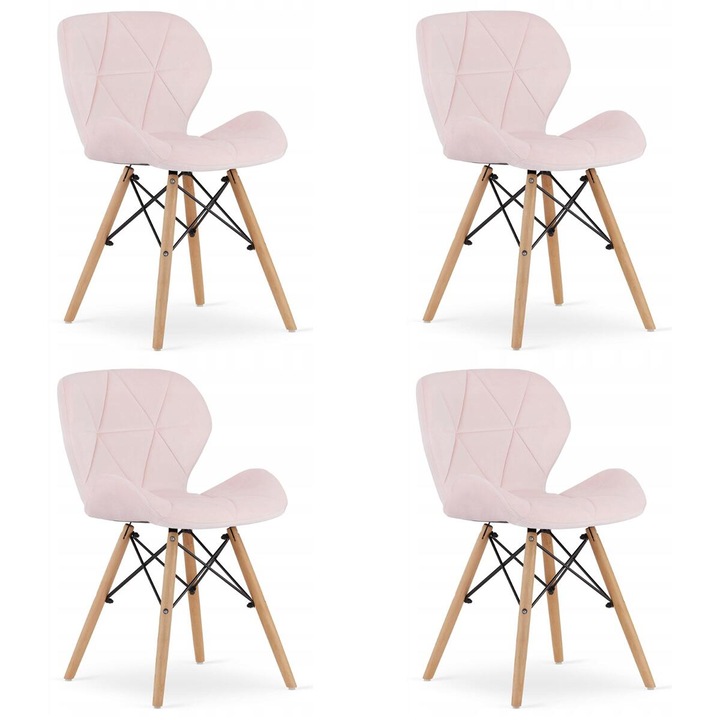 Set 4 scaune stil scandinav, Artool, Lago, catifea, lemn, roz, 48x43x74 cm