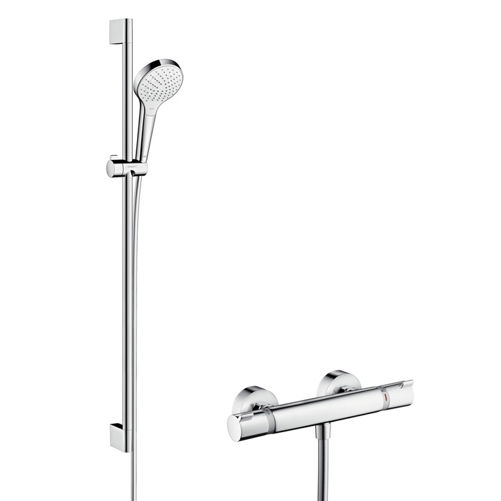 Sistem de dus Croma Select S, pentru instalare expusa Vario cu termostat Ecostat Comfort si bara de dus 90 cm. alb/crom. 27014400 Hansgrohe