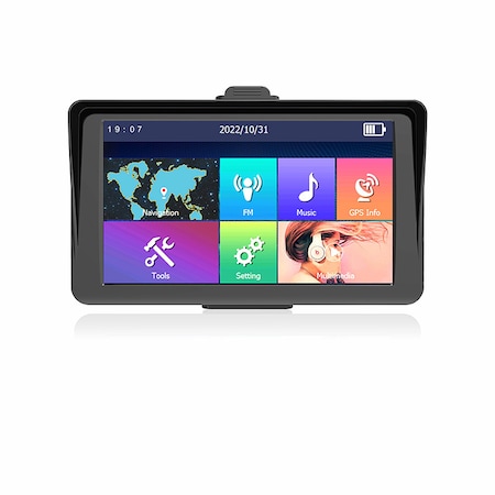 Sistem de Navigatie GPS 7 inch, 800 MHz, 256MB, 8GB memorie interna, Ecran touch screen Premium Capacitiv 800 x 480 pixeli, Parasolar, Baterie 1800 mAH, Harti iGO Primo Actualizare Full Europa, TIR, Autoturism
