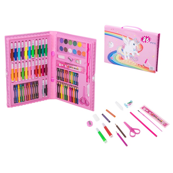 Set pictura, Cu valiza, 86 bucati, Multicolor