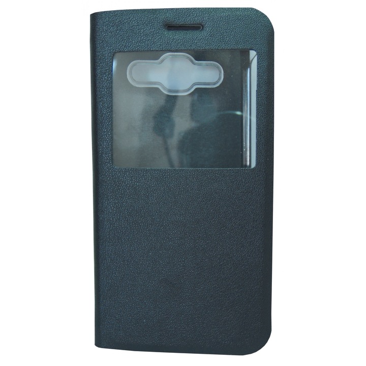 Flip Cover pentru Samsung Galaxy J2 J200, negru, decupaj frontal