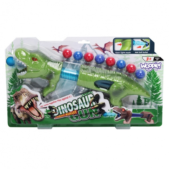 Изстрелвач на топка динозавър, Woopie, автоматичен, пластмаса, зелен