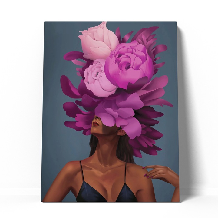 Tablou canvas decorativ fata cu flori violet 60x90 cm