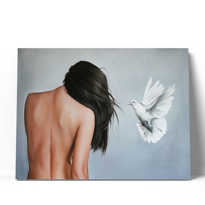 Tablou canvas pigeon woman 60x90 cm