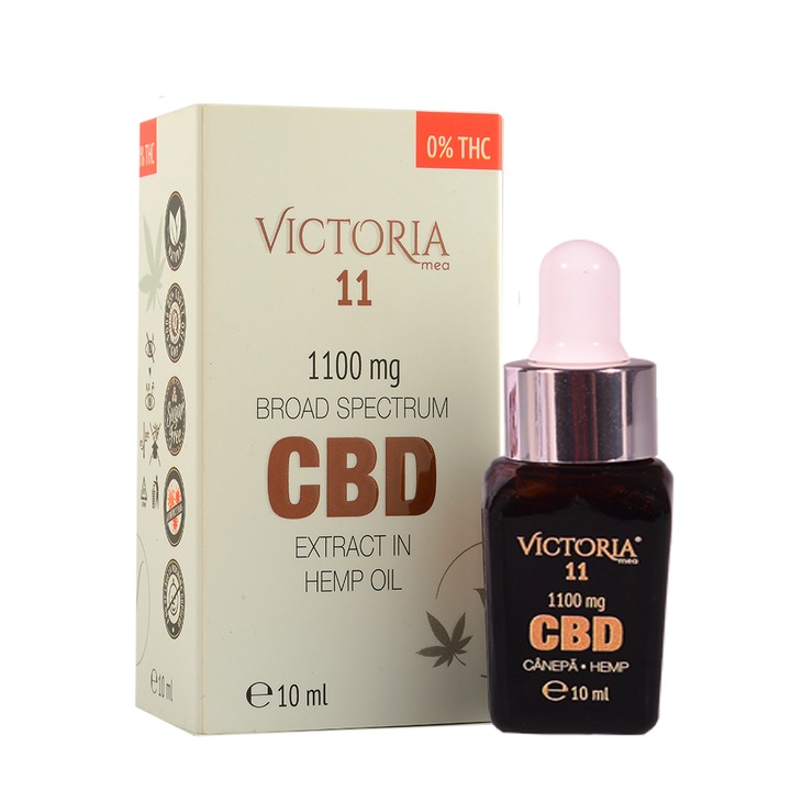Ulei CBD broad-spectrum 11%, Victoria Mea 11, 10 ml, 1100 mg CBD, 0% THC