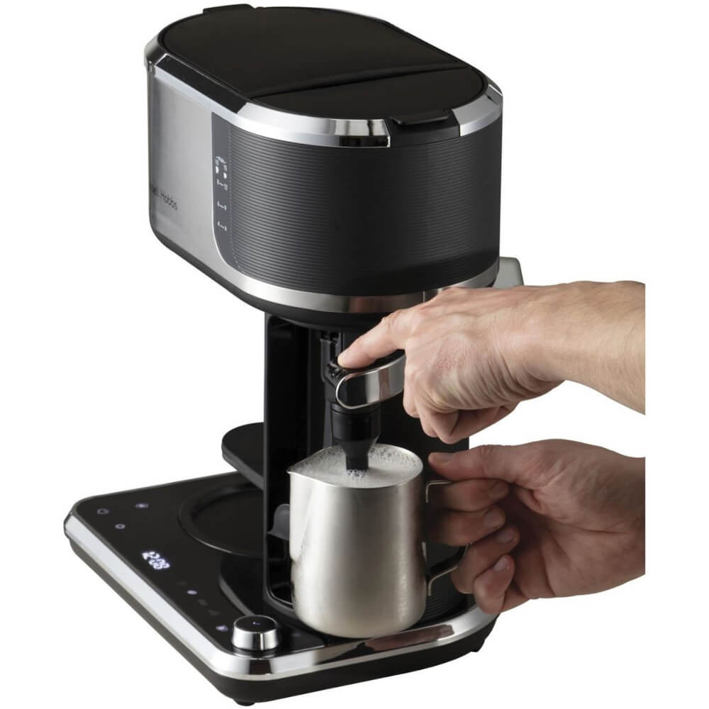 Cafetiera cu filtru Russell Hobbs Attentiv 26230-56 (HLIA884GCV3M), functie Cold Brew, spumant de lapte, ecran tactil, inox/negru, carafa sticla