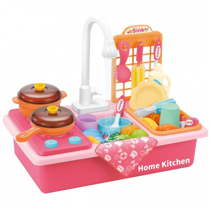 Bucatarie copii 2 in 1, Woopie, Plastic, Roz