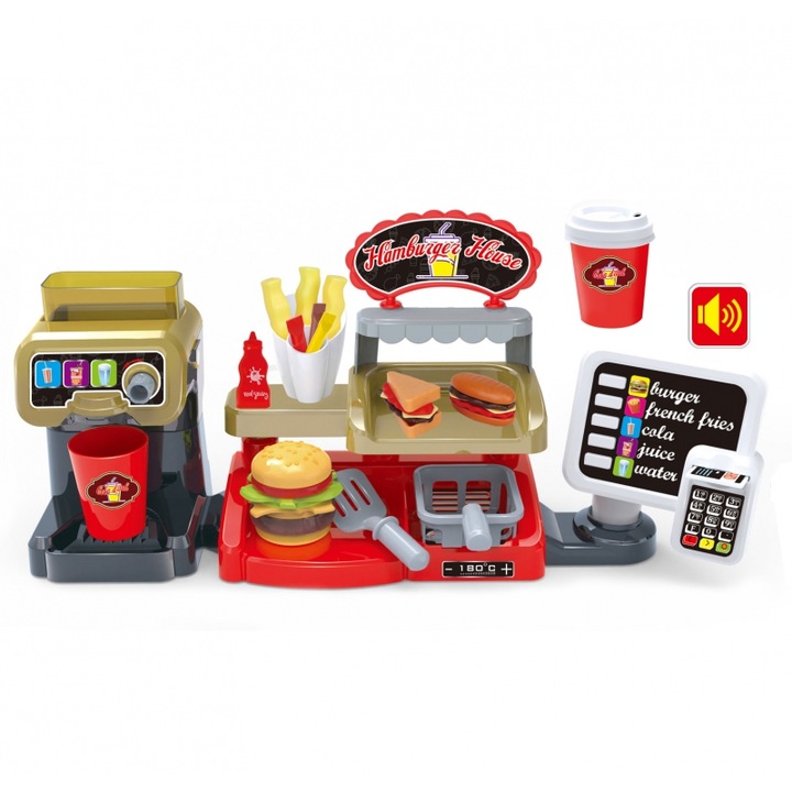 Set joaca fast food cu casa de marcat, Woopie, Plastic, Multicolor
