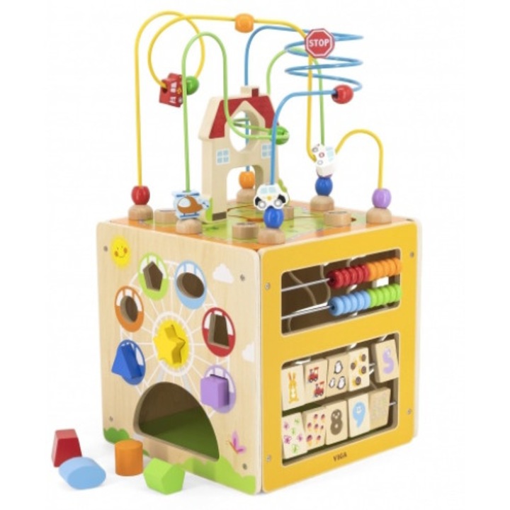 Кът за образователни игри 5 в 1, Viga Toys, Дърво, Многоцветен