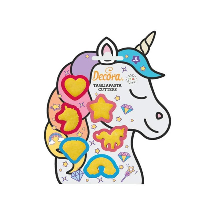 Set 6 forme prajituri, Decora, Unicorni, Plastic, Multicolor