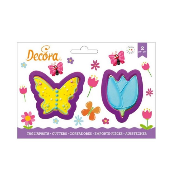 Set 2 forme prajituri, Decora, Fluture/floare, Plastic, Mov