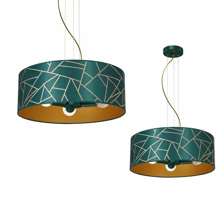 Lampa suspendata, Milagro, Metal/Textil, 3xE27, Verde/Auriu
