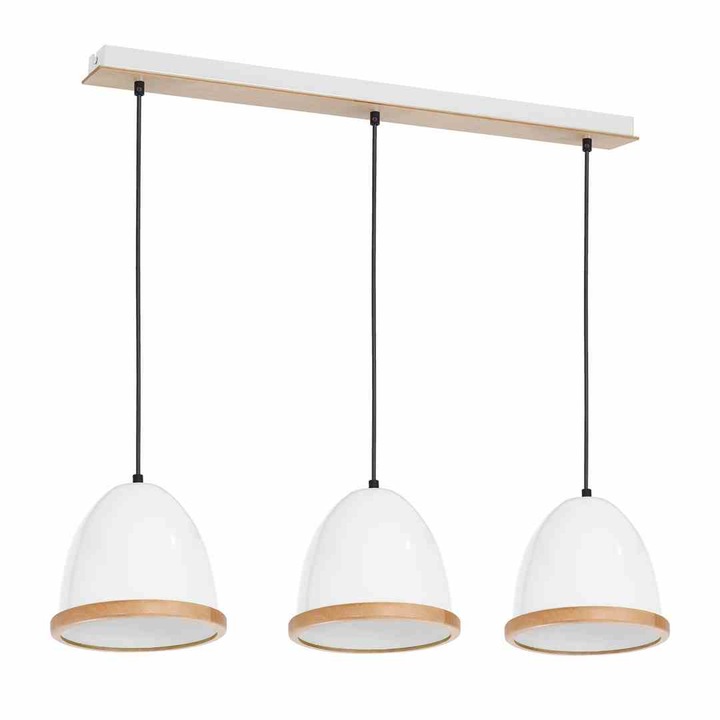 Pendul modern cu 3 surse de lumina, Milagro, Metal/Lemn, E27, Alb