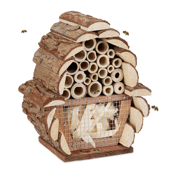 Casuta pentru albine, fabricat din bambus si lemn, 20,5 x 17,5 x 11 cm