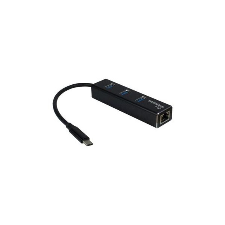 ХЪБ USB Inter-Tech Argus IT-410, USB Type-C - RJ45 Gigabit, 3 x USB 3.0 Черен