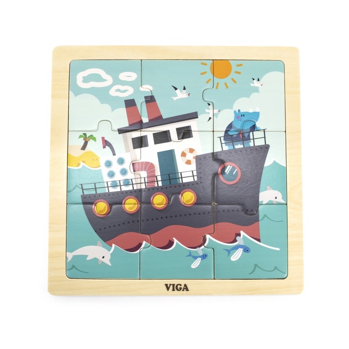Puzzle 9 darabos, Viga Toys, Fa, Multicolor