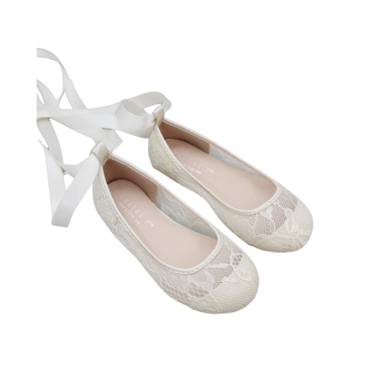 Balerini Ivoire Mary Jane din dantela si panglica tip balerina 360, Ivoire, 35 EU