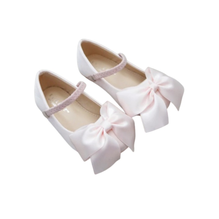 Balerini Pink Blush Mary Jane din satin cu funda 391, Roz pal, 23 EU